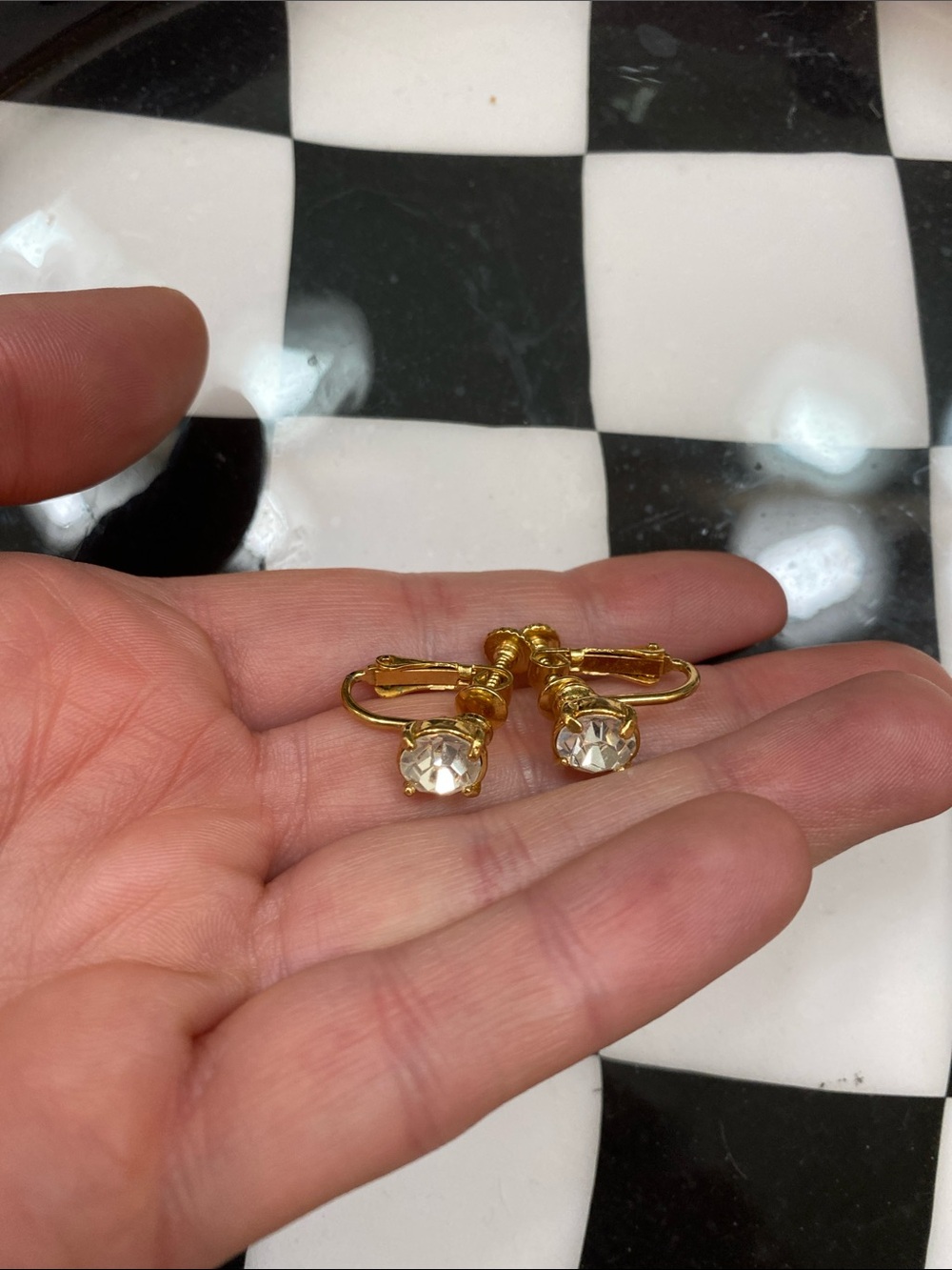 Gold-Tone Clear Crystal Drop Stud Clip-On Earrings